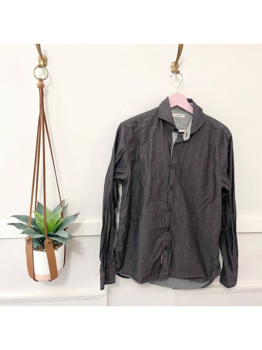 Singer + Sargent Men's M Gray Long Sleeve Button-Down Shirt Dot